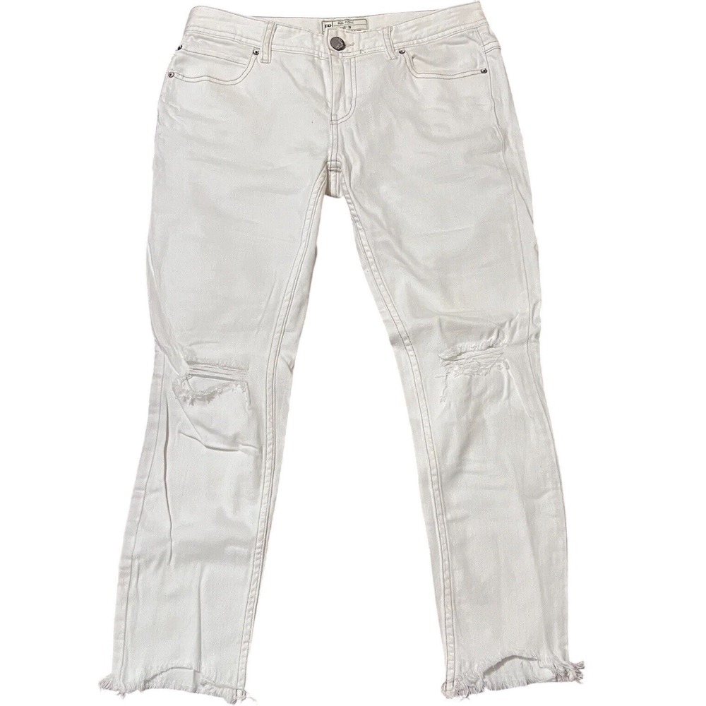 Free People Jeans Women 28 White Good Distressed Knee Raw Hem Skinny Pants